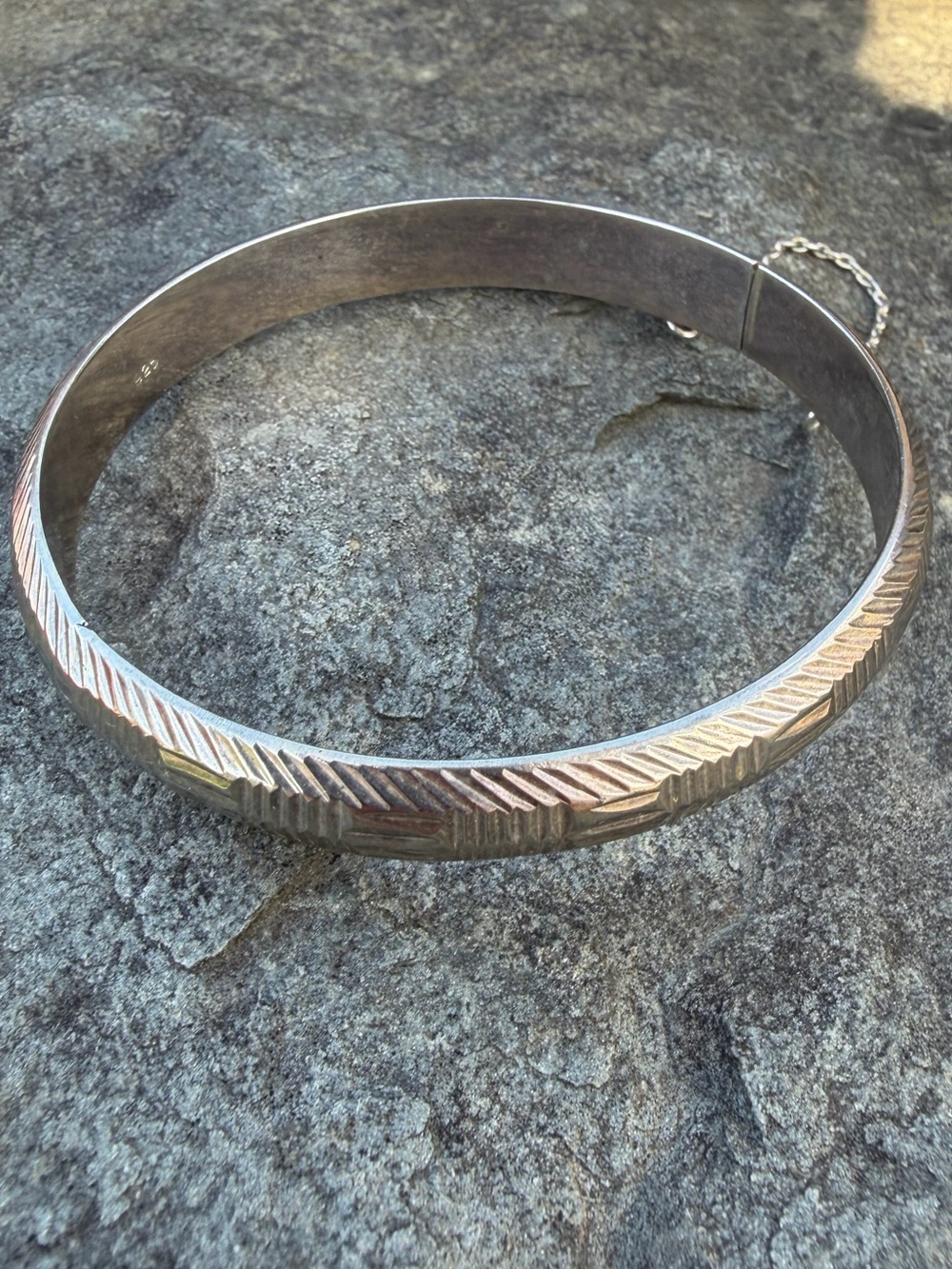 Vintage Sterling Silver Hinge Bangle Bracelet 925 Safety Chain